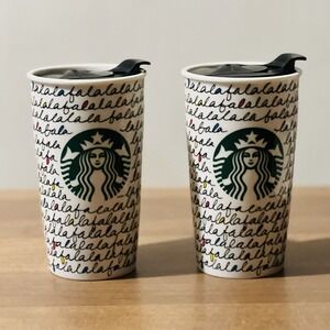 Starbucks Holiday 2011 Ceramic Travel Tumbler‎ 12 oz - FaLaLaLaLa-Rare-Complete